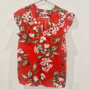 C & E Floral Red/Pink Blouse Size S Excellent Condition